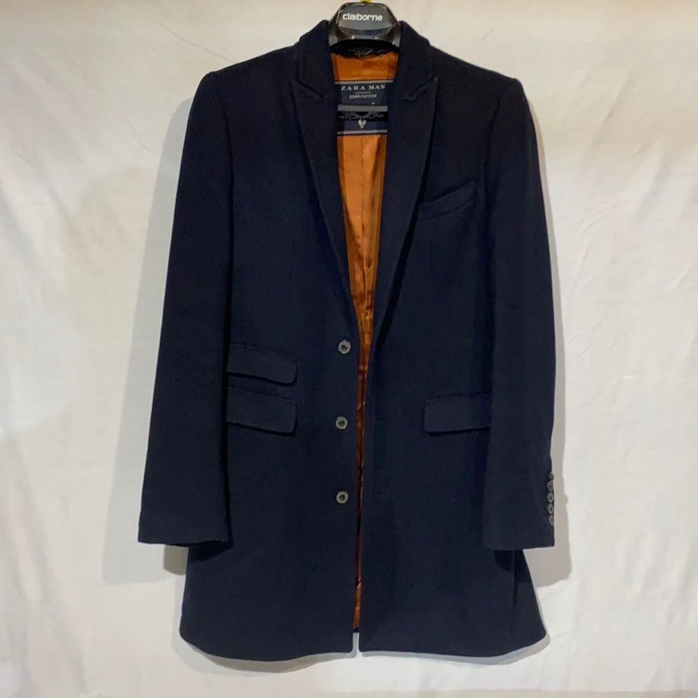 Zara Man Slim Cut Pea Coat Navy 38R